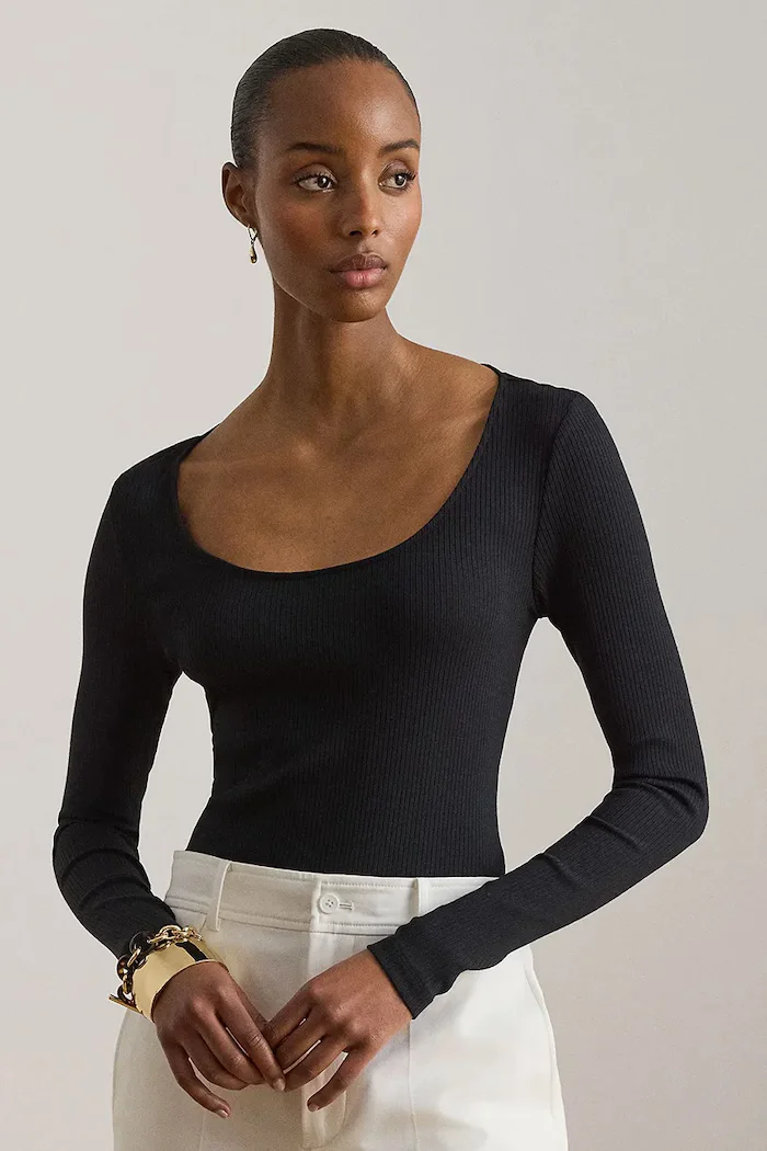 Lauren Ralph Lauren блуза с дълги ръкави дамска с памук черна 200980145