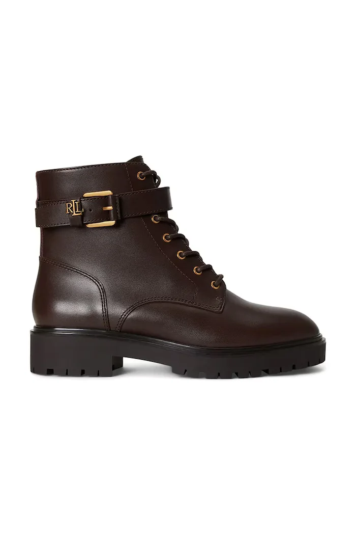 Lauren Ralph Lauren боти челси дамски от кожа Allyson Logo кафяви 802P12046003
