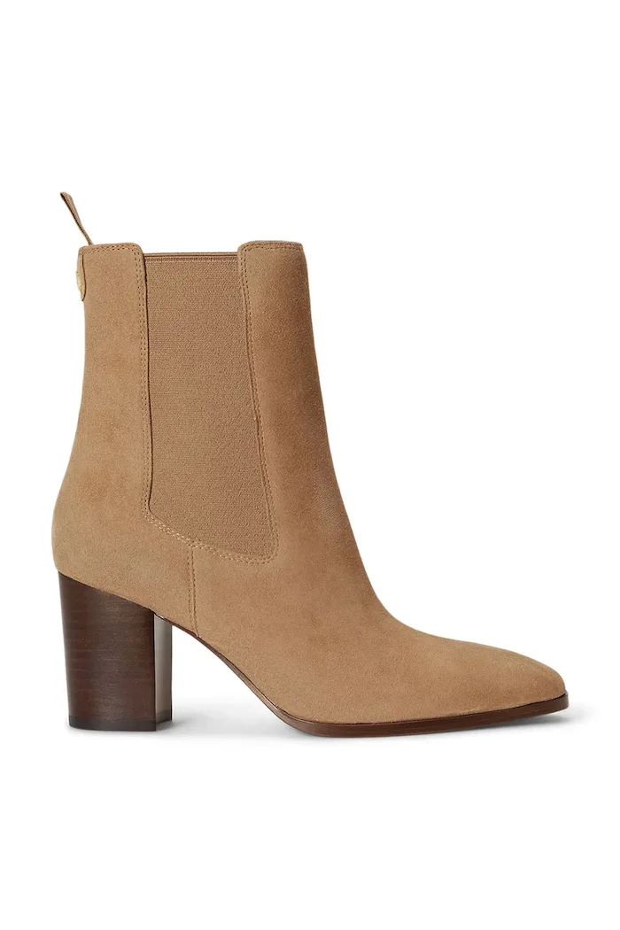 Lauren Ralph Lauren боти челси с висок ток дамски от набук Rlyn Bte Hl бежови 802P18308001