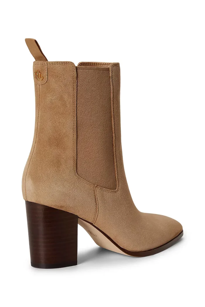 Lauren Ralph Lauren боти челси с висок ток дамски от набук Rlyn Bte Hl бежови 802P18308001