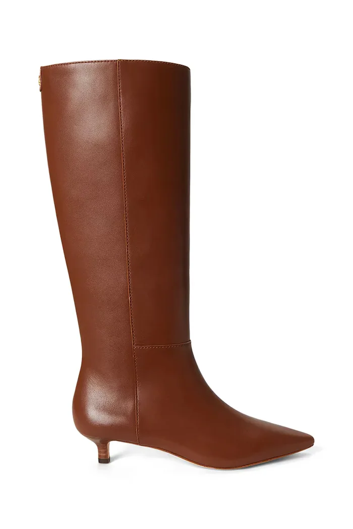 Lauren Ralph Lauren ботуши под коляното дамски от кожа Frncsa Tl Hl кафяви 802P15725002