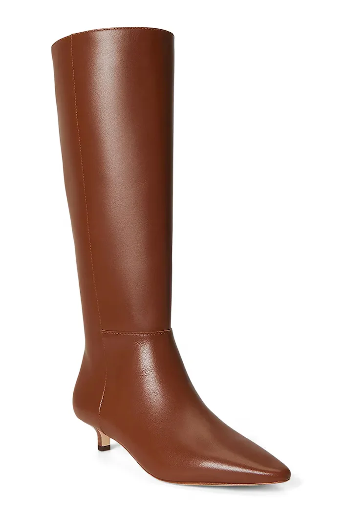 Lauren Ralph Lauren ботуши под коляното дамски от кожа Frncsa Tl Hl кафяви 802P15725002