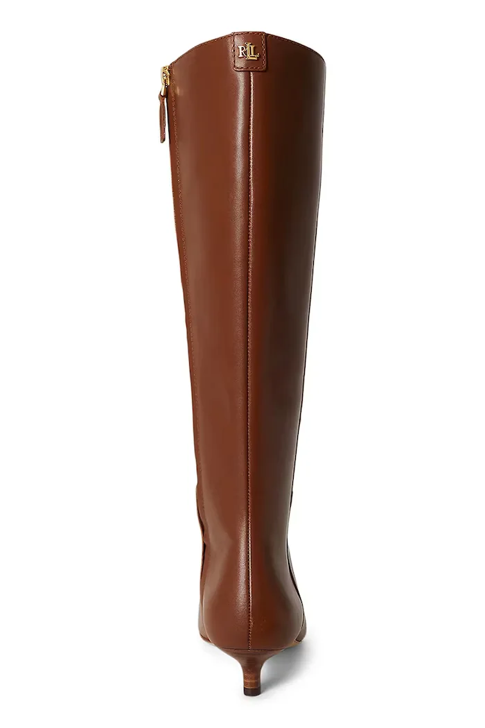Lauren Ralph Lauren ботуши под коляното дамски от кожа Frncsa Tl Hl кафяви 802P15725002