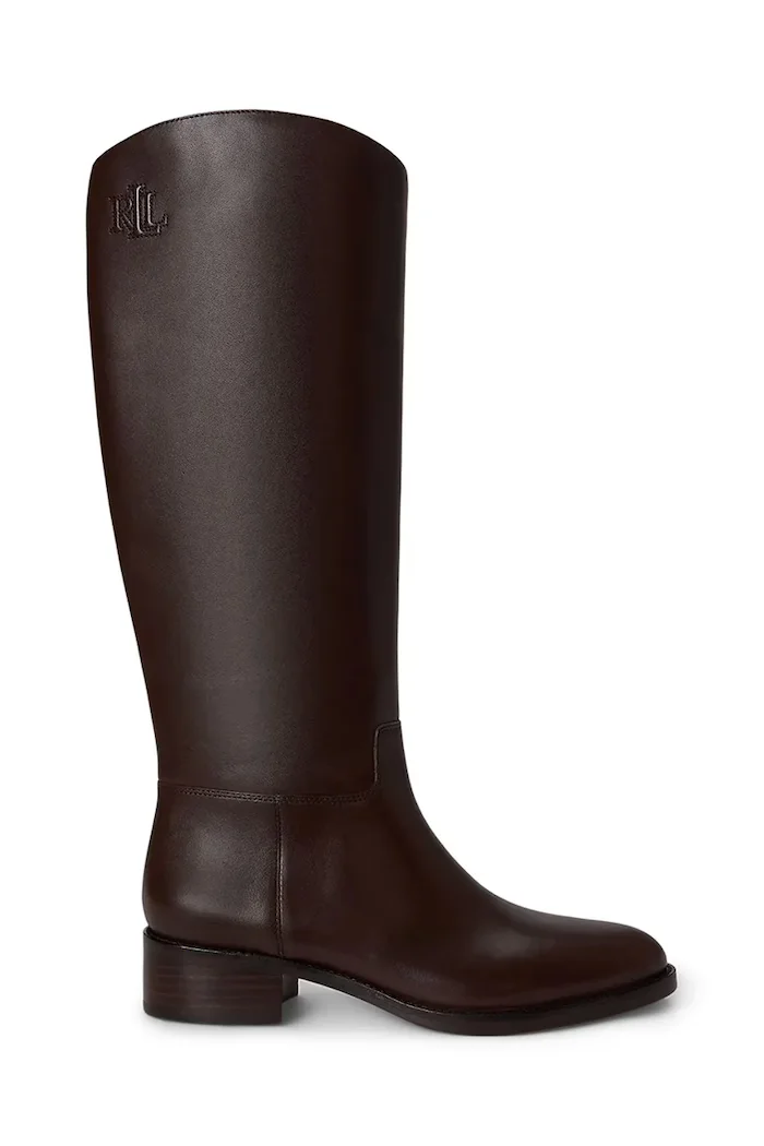 Lauren Ralph Lauren ботуши под коляното дамски от кожа Kyle кафяви 802P12995003