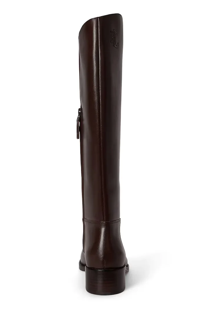 Lauren Ralph Lauren ботуши под коляното дамски от кожа Kyle кафяви 802P12995003