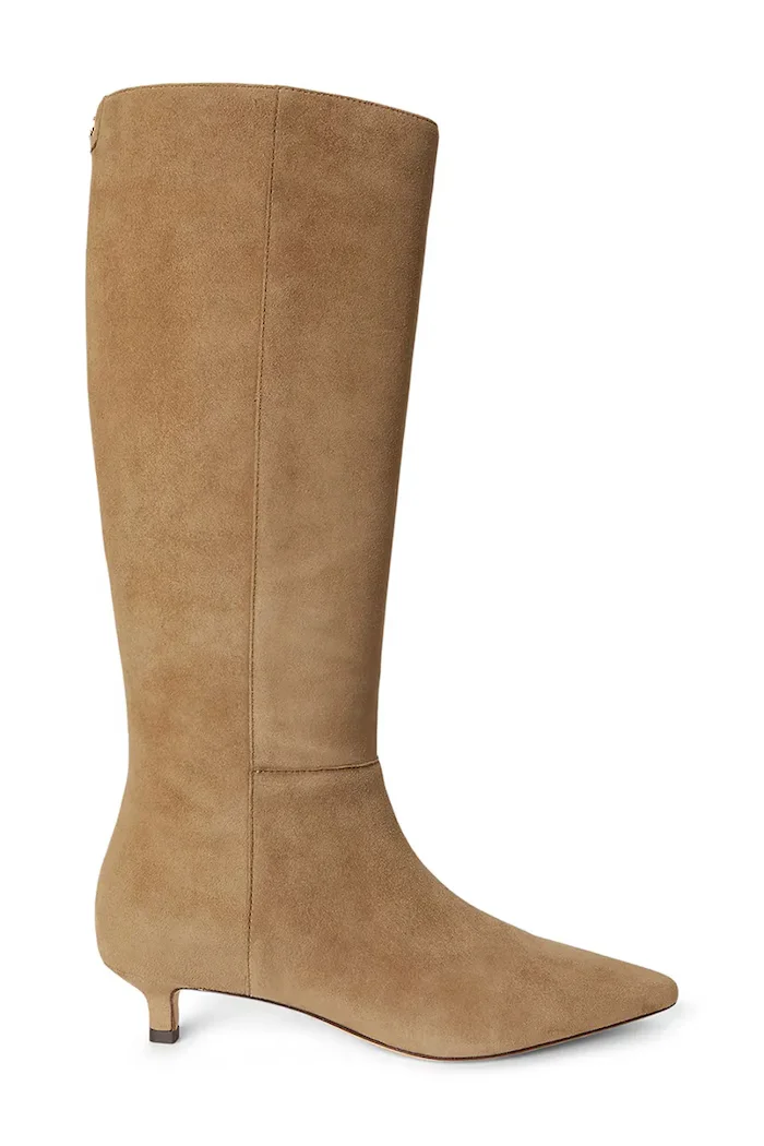 Lauren Ralph Lauren ботуши под коляното дамски от велур Frncsa Tl Hl бежови 802P15726003