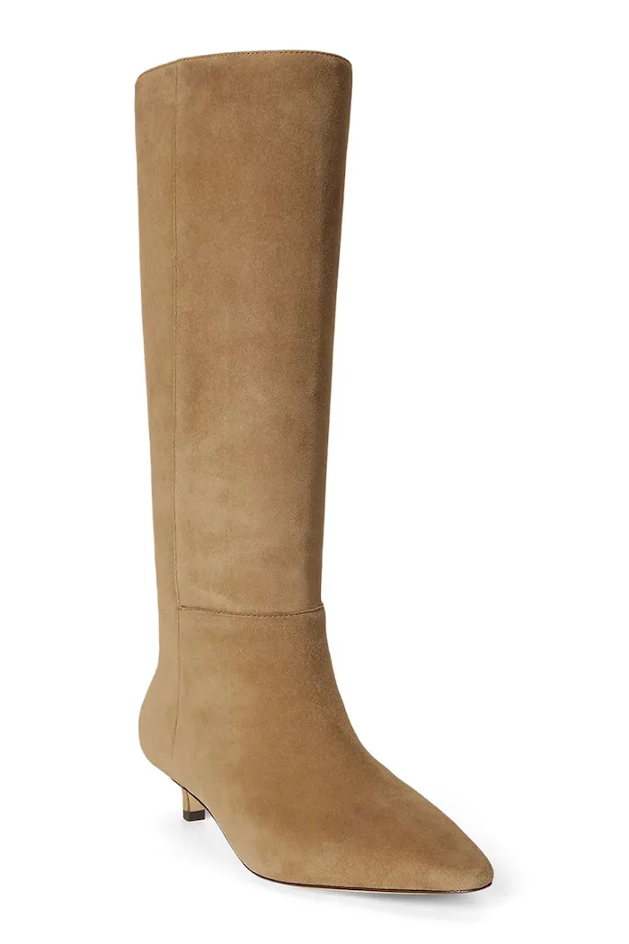 Lauren Ralph Lauren ботуши под коляното дамски от велур Frncsa Tl Hl бежови 802P15726003