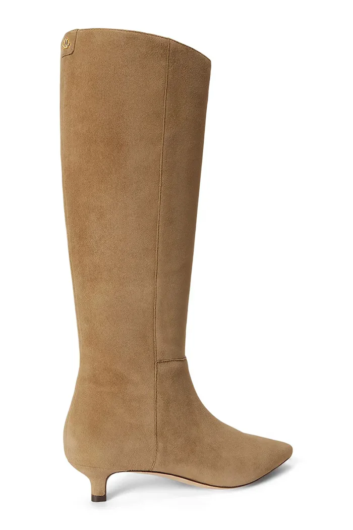 Lauren Ralph Lauren ботуши под коляното дамски от велур Frncsa Tl Hl бежови 802P15726003