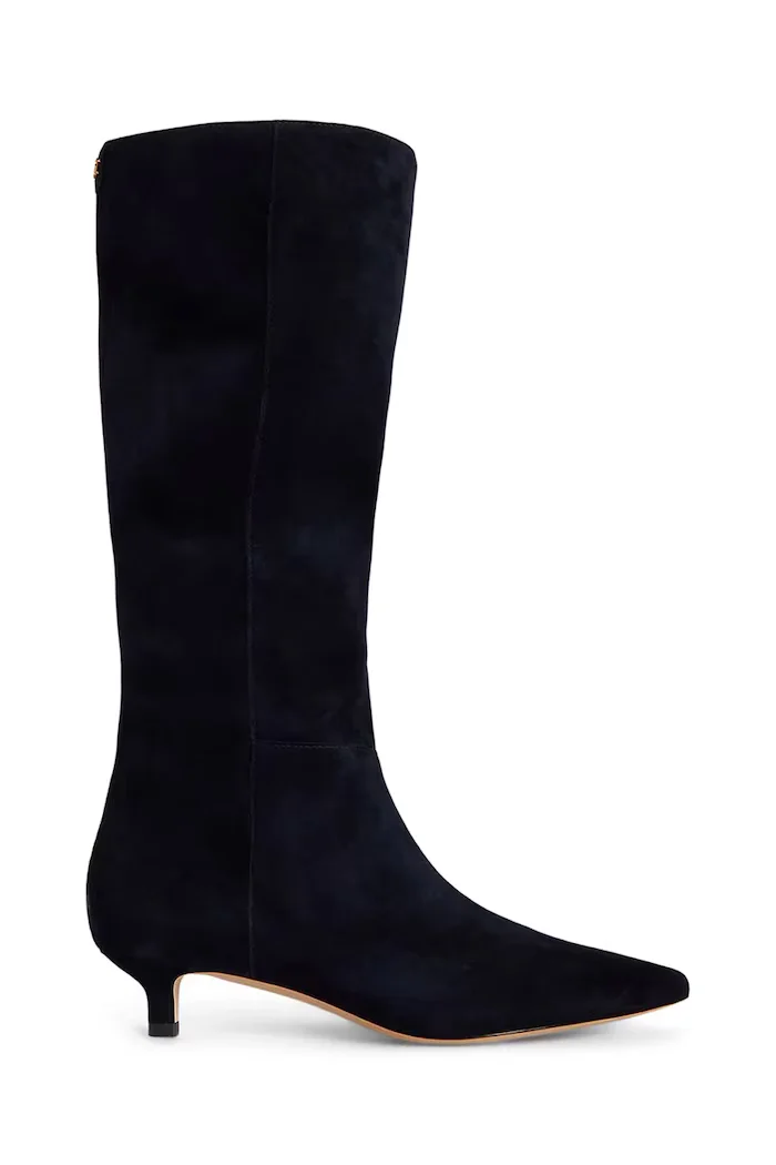 Lauren Ralph Lauren ботуши под коляното дамски от велур Frncsa Tl Hl тъмносини 802P15726004