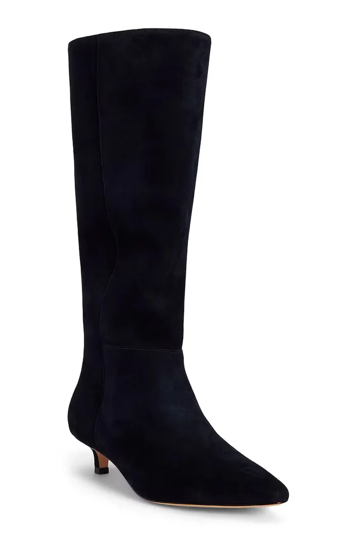 Lauren Ralph Lauren ботуши под коляното дамски от велур Frncsa Tl Hl тъмносини 802P15726004