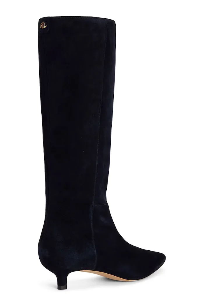 Lauren Ralph Lauren ботуши под коляното дамски от велур Frncsa Tl Hl тъмносини 802P15726004