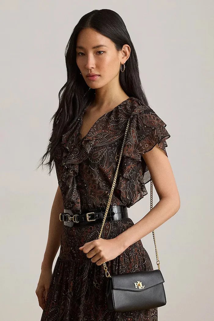 Lauren Ralph Lauren чанта crossbody дамска от кожа черна 432P11743