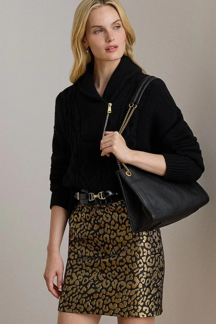 Lauren Ralph Lauren чанта дамска от кожа черна 431980173
