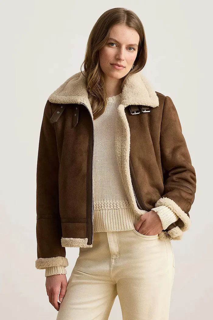 Lauren Ralph Lauren късо дамско яке от имитация на велур кафяво 297P04122