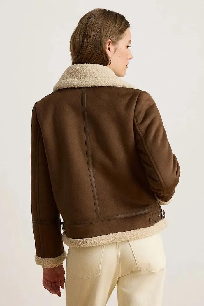 Lauren Ralph Lauren късо дамско яке от имитация на велур кафяво 297P04122