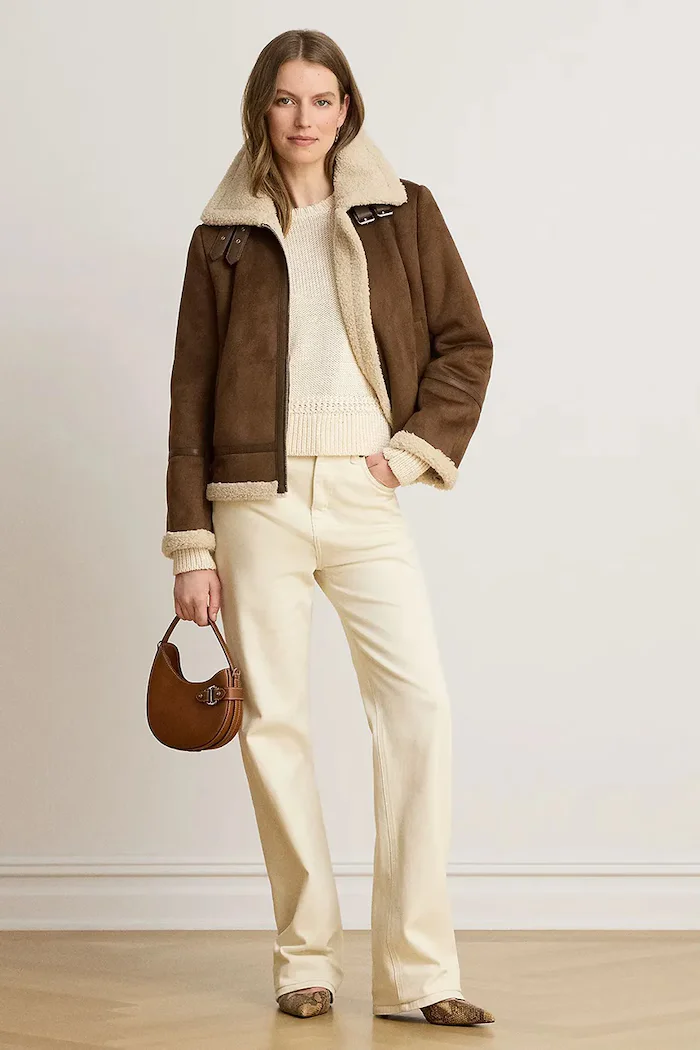 Lauren Ralph Lauren късо дамско яке от имитация на велур кафяво 297P04122