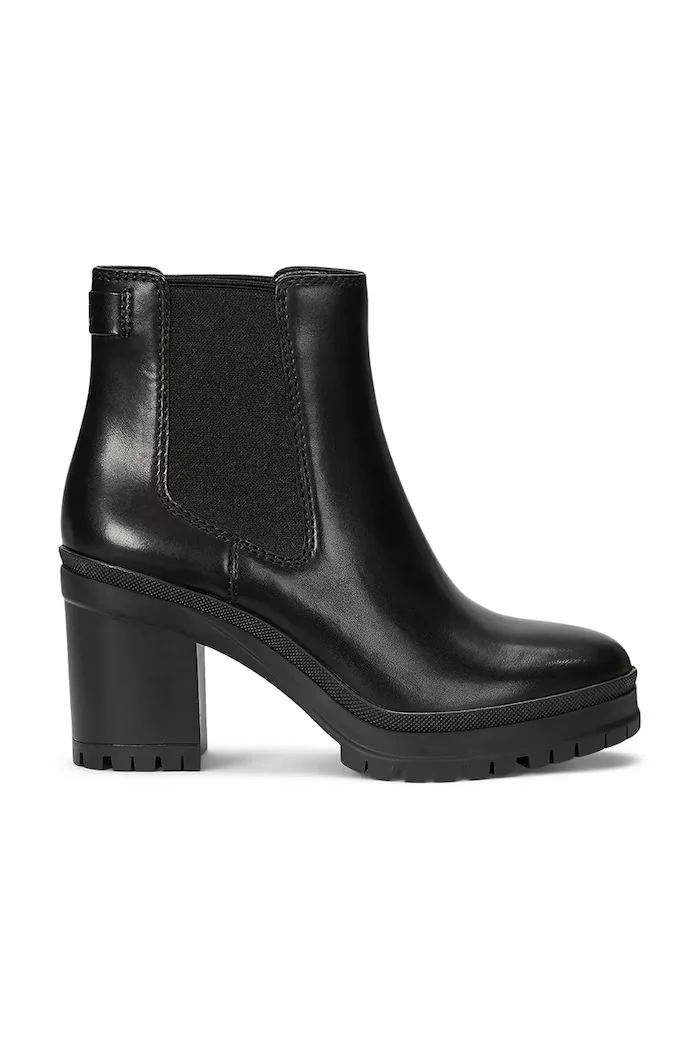 Lauren Ralph Lauren Кожени боти челси Cailie в черно с дебел ток 802937825001