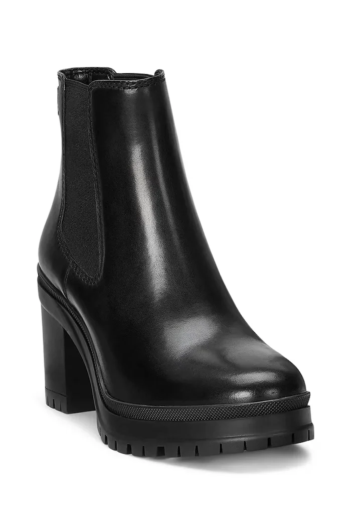 Lauren Ralph Lauren Кожени боти челси Cailie в черно с дебел ток 802937825001
