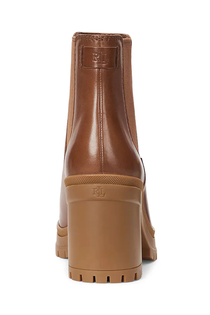 Lauren Ralph Lauren Кожени боти челси Cailie в кафяво с дебел ток 802937825002