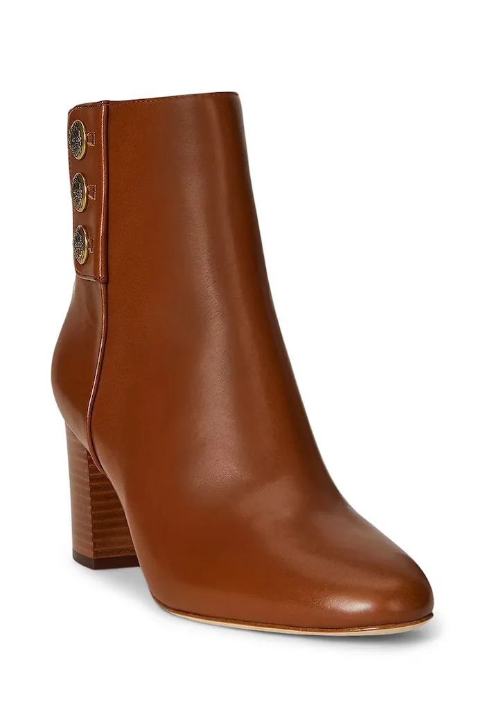 Lauren Ralph Lauren Кожени боти Kenndi Bt Hl в кафяво с дебел ток 802980064001