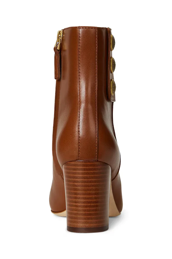 Lauren Ralph Lauren Кожени боти Kenndi Bt Hl в кафяво с дебел ток 802980064001