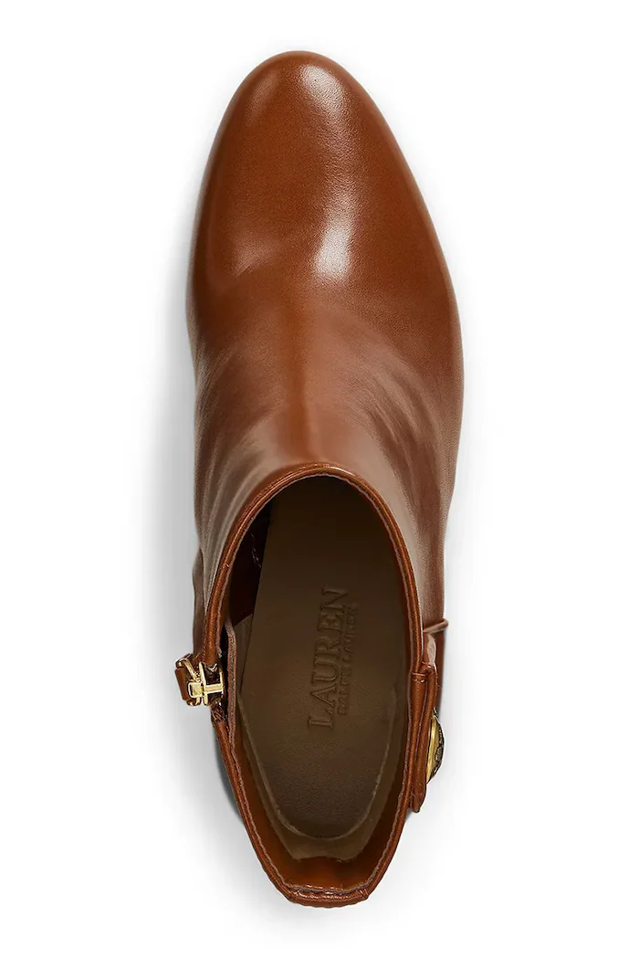 Lauren Ralph Lauren Кожени боти Kenndi Bt Hl в кафяво с дебел ток 802980064001