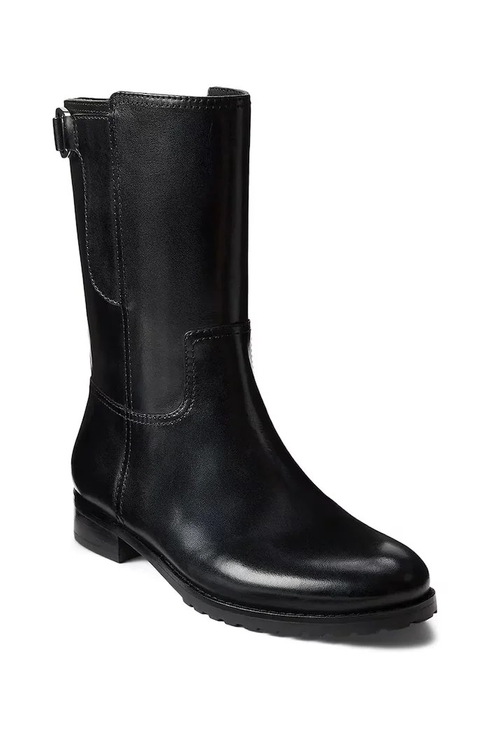 Lauren Ralph Lauren Кожени боти Tasha Mid в черно с равна подметка 802P06251001