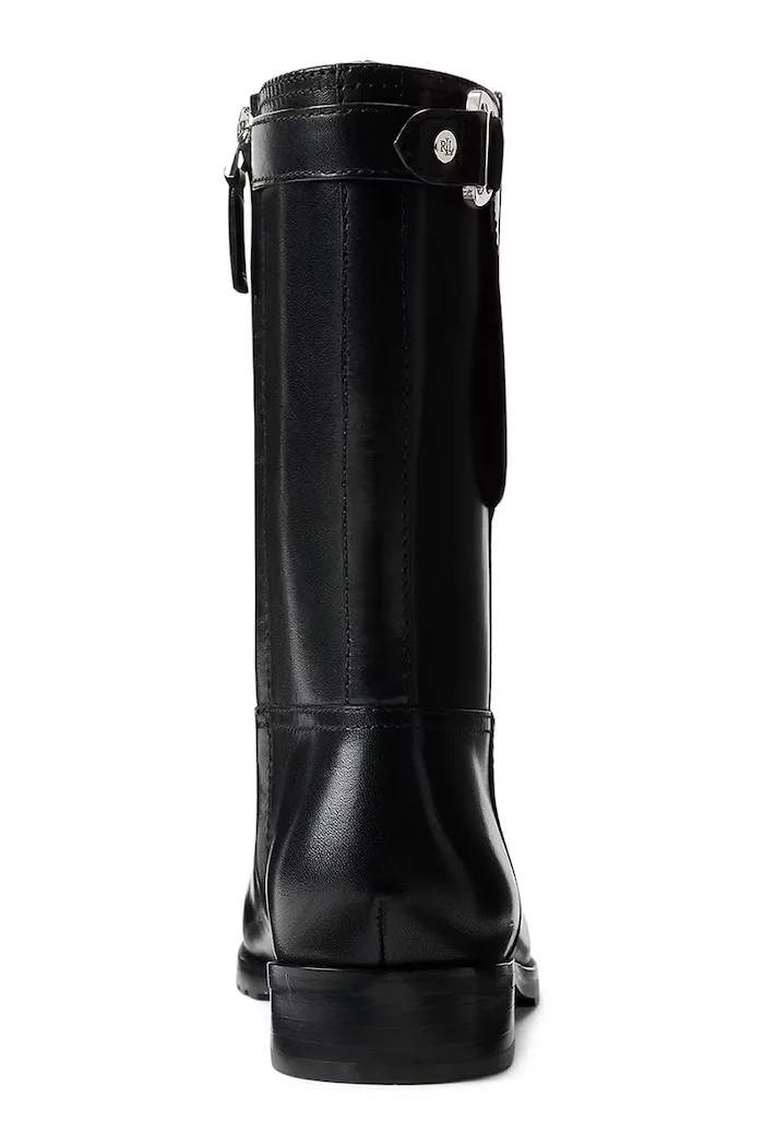 Lauren Ralph Lauren Кожени боти Tasha Mid в черно с равна подметка 802P06251001