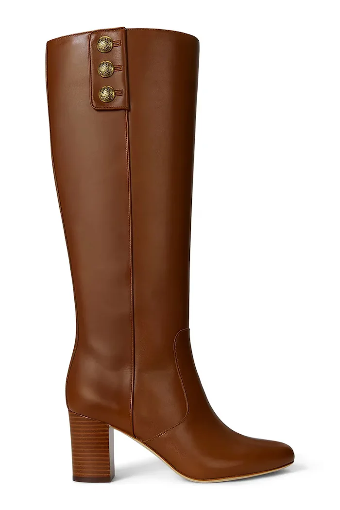 Lauren Ralph Lauren Кожени ботуши Kenndi Tl Hl в кафяво с дебел ток 802977889001