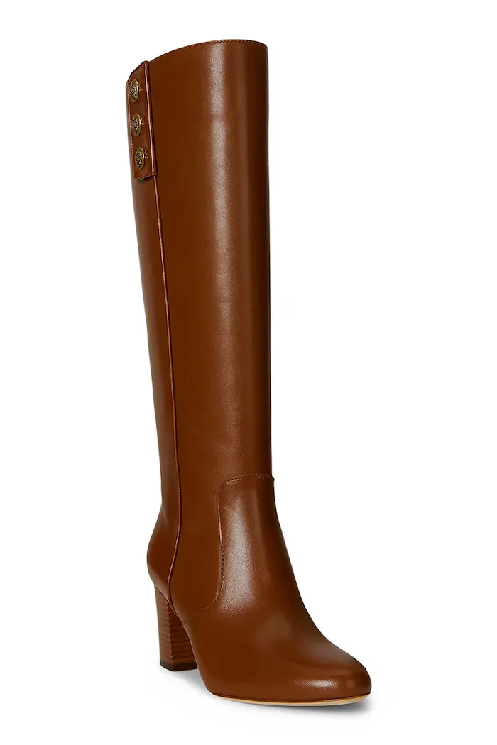 Lauren Ralph Lauren Кожени ботуши Kenndi Tl Hl в кафяво с дебел ток 802977889001