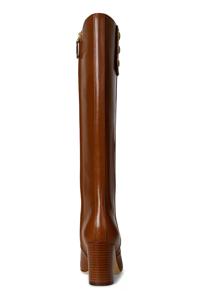 Lauren Ralph Lauren Кожени ботуши Kenndi Tl Hl в кафяво с дебел ток 802977889001