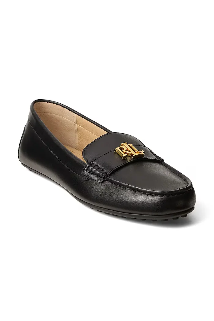 Lauren Ralph Lauren Кожени мокасини Barnsbury в черно с равна подметка 802P09040001