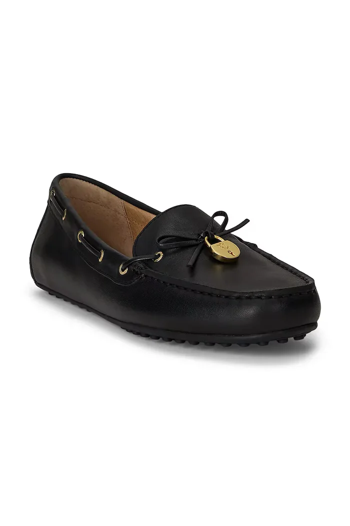 Lauren Ralph Lauren Кожени мокасини Wylie в черно с равна подметка 802967751001