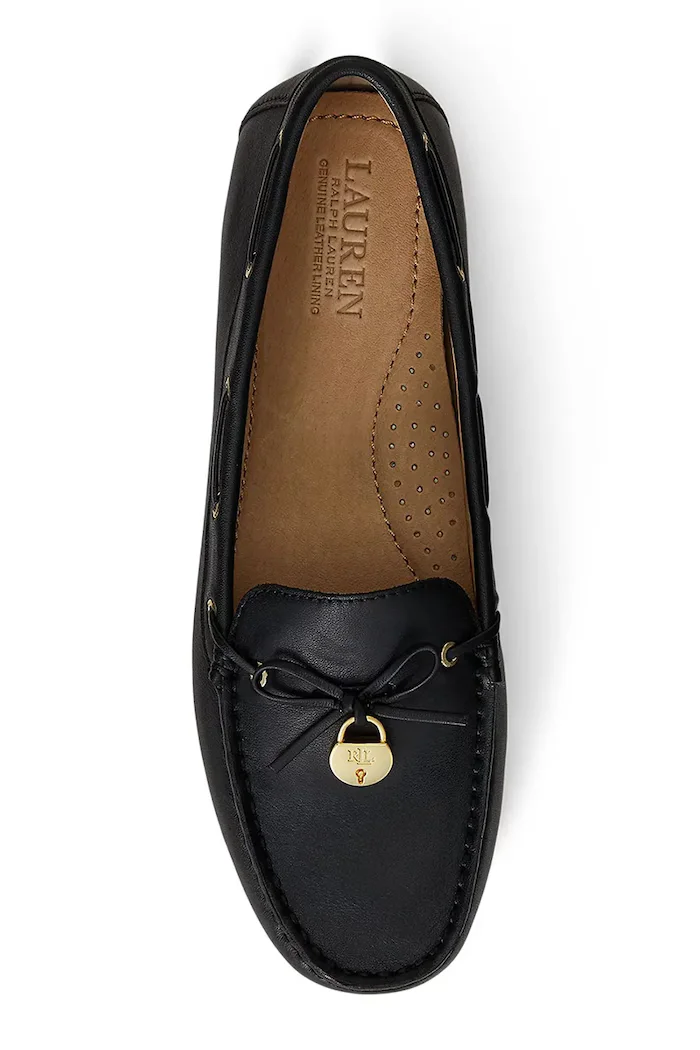 Lauren Ralph Lauren Кожени мокасини Wylie в черно с равна подметка 802967751001
