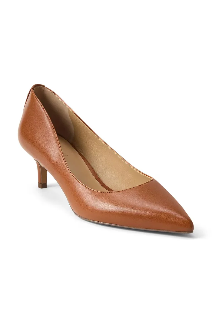 Lauren Ralph Lauren Кожени обувки с тънък ток Adrienne в кафяво с нисък ток 802P09030002