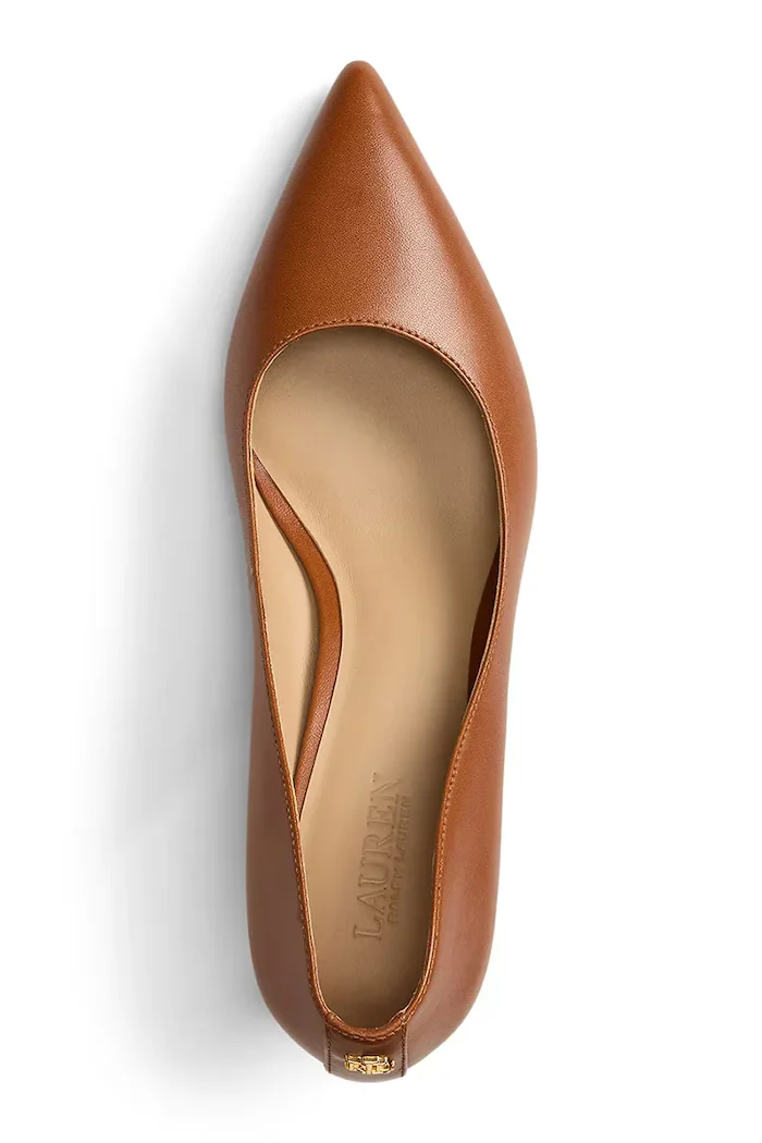 Lauren Ralph Lauren Кожени обувки с тънък ток Adrienne в кафяво с нисък ток 802P09030002