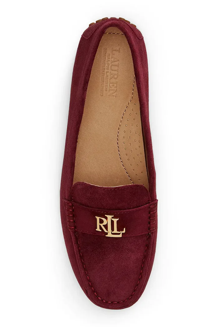 Lauren Ralph Lauren мокасини дамски от велур Barnsbury бордо 802821629037