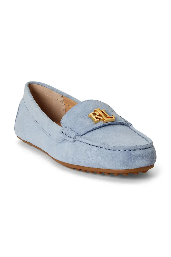 Lauren Ralph Lauren мокасини дамски от велур Barnsbury сини 802821629034