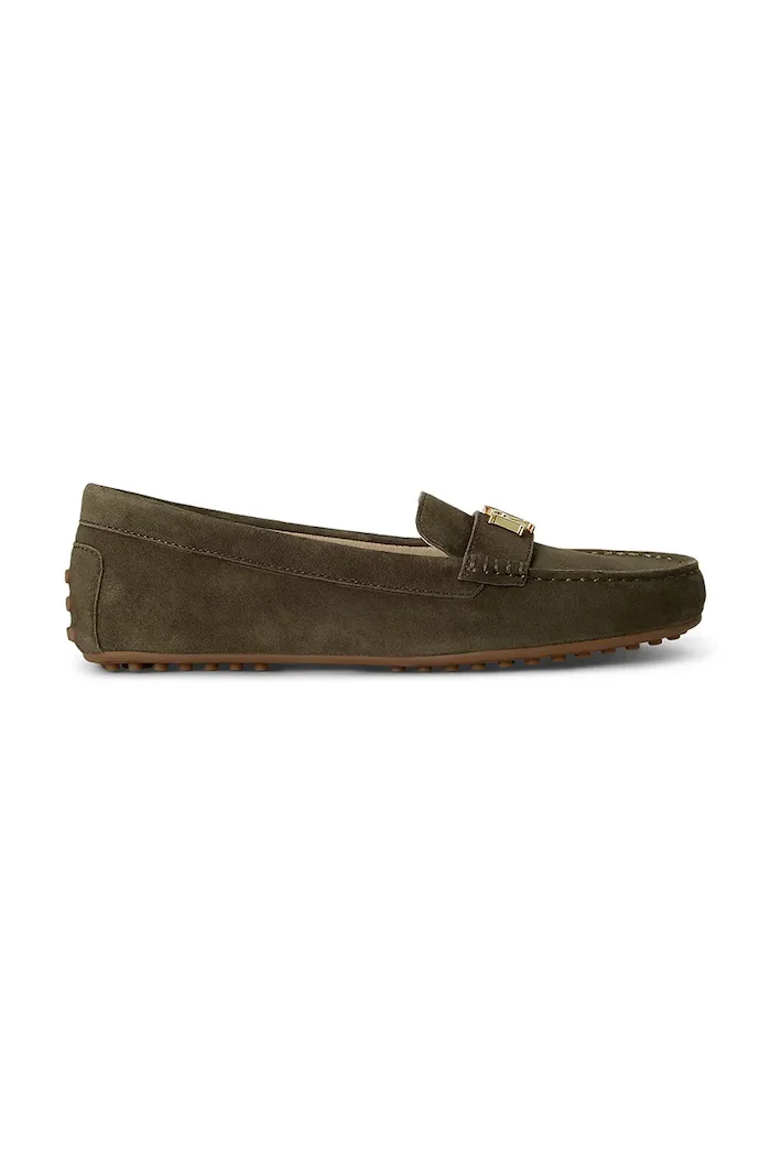 Lauren Ralph Lauren мокасини дамски от велур Barnsbury зелени 802821629036