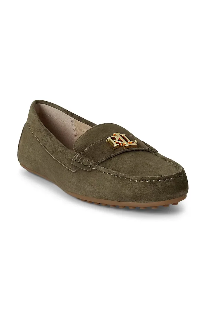 Lauren Ralph Lauren мокасини дамски от велур Barnsbury зелени 802821629036