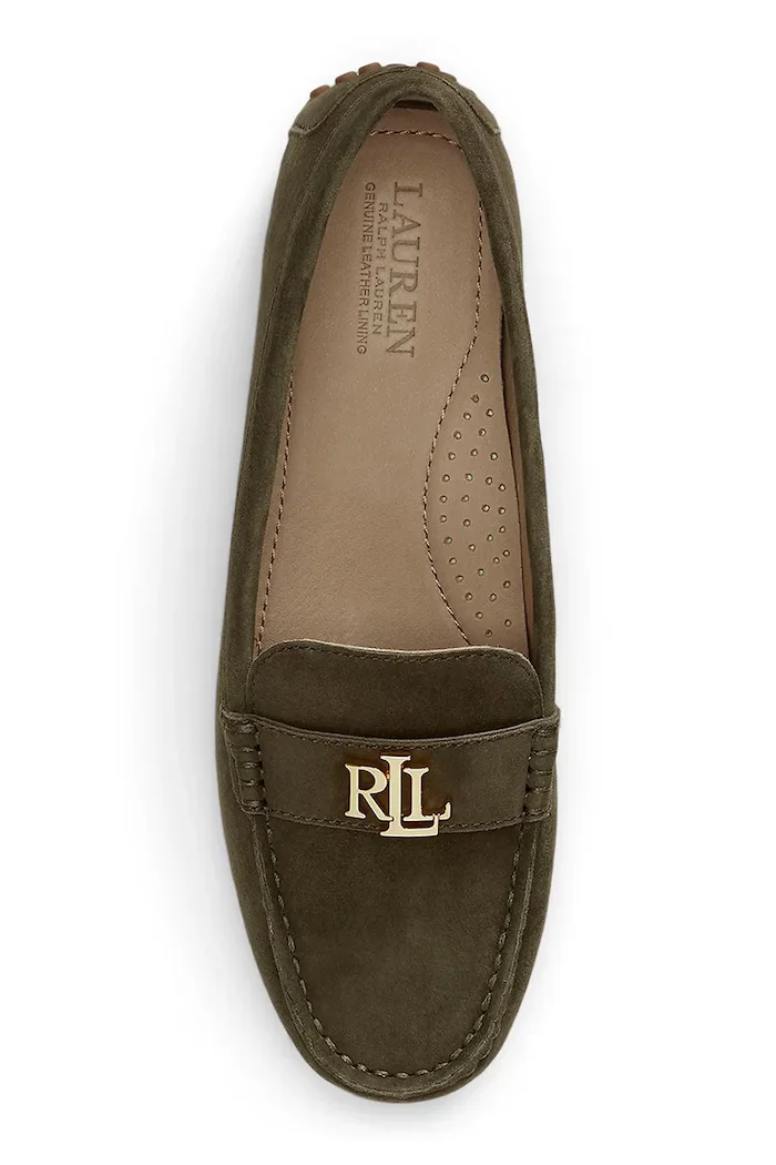 Lauren Ralph Lauren мокасини дамски от велур Barnsbury зелени 802821629036