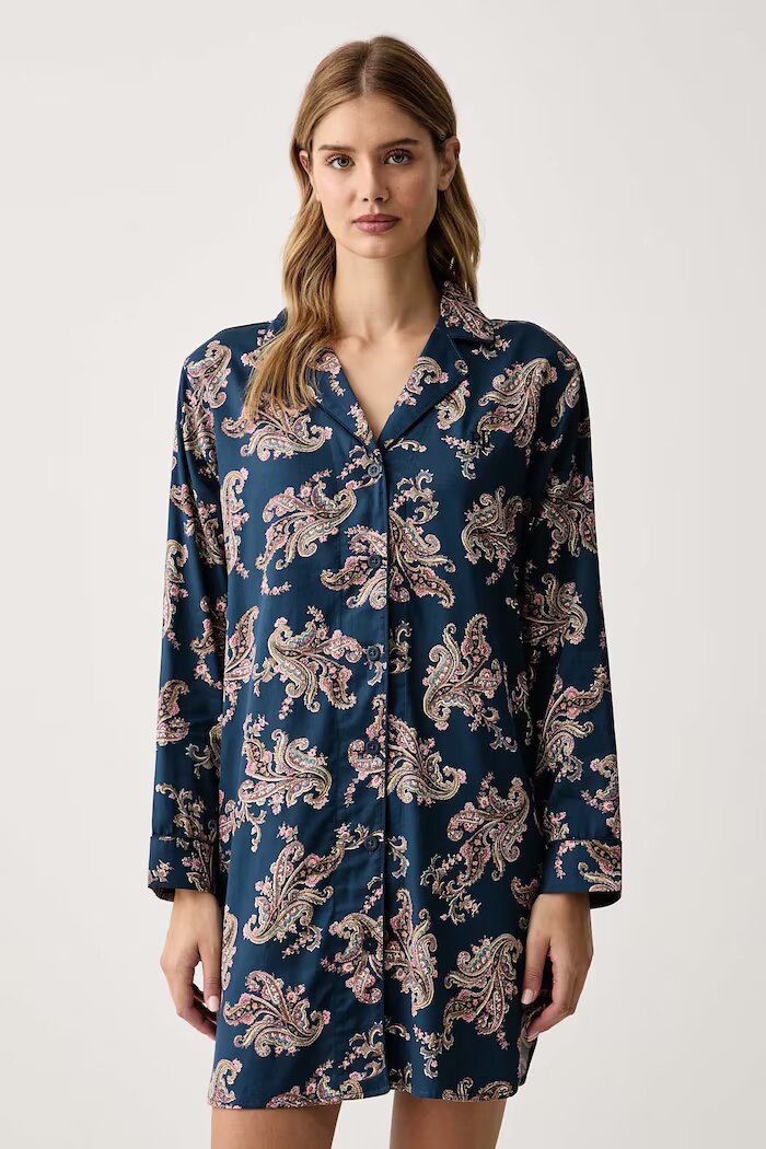 Lauren Ralph Lauren нощница дамска с памук тъмносиня ILN32529