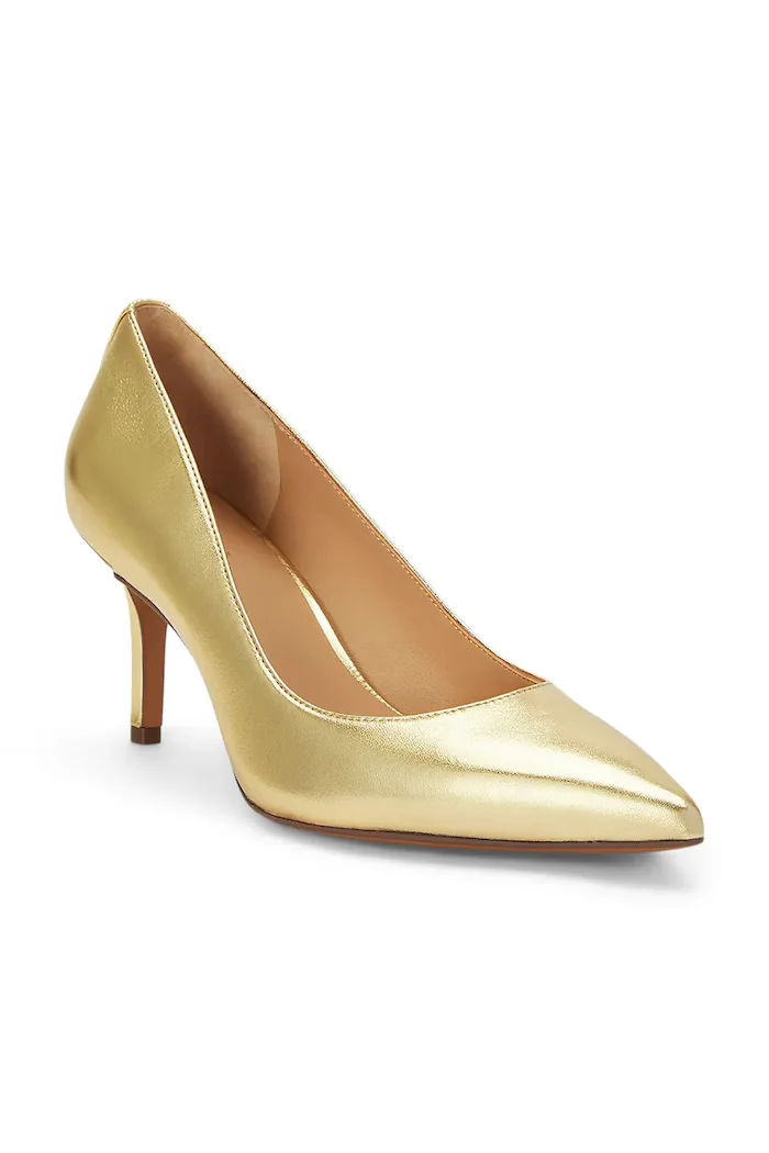 Lauren Ralph Lauren обувки с ток от кожа Lanette златни 802978205002