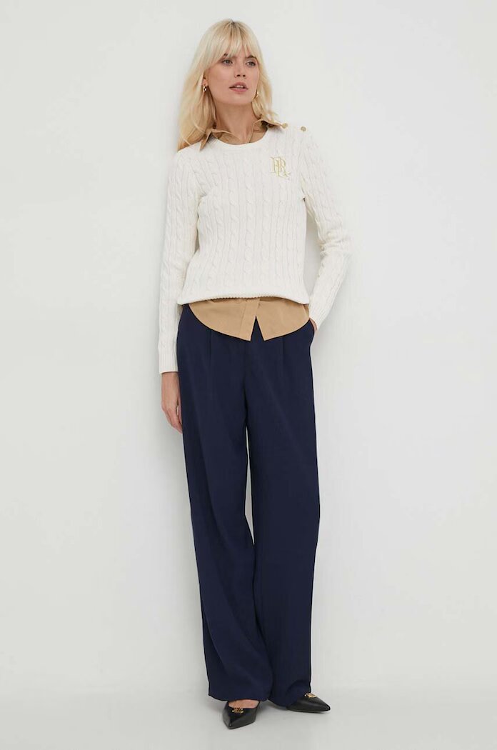 Lauren Ralph Lauren Памучен пуловер Lauren Ralph в бежово 200932223