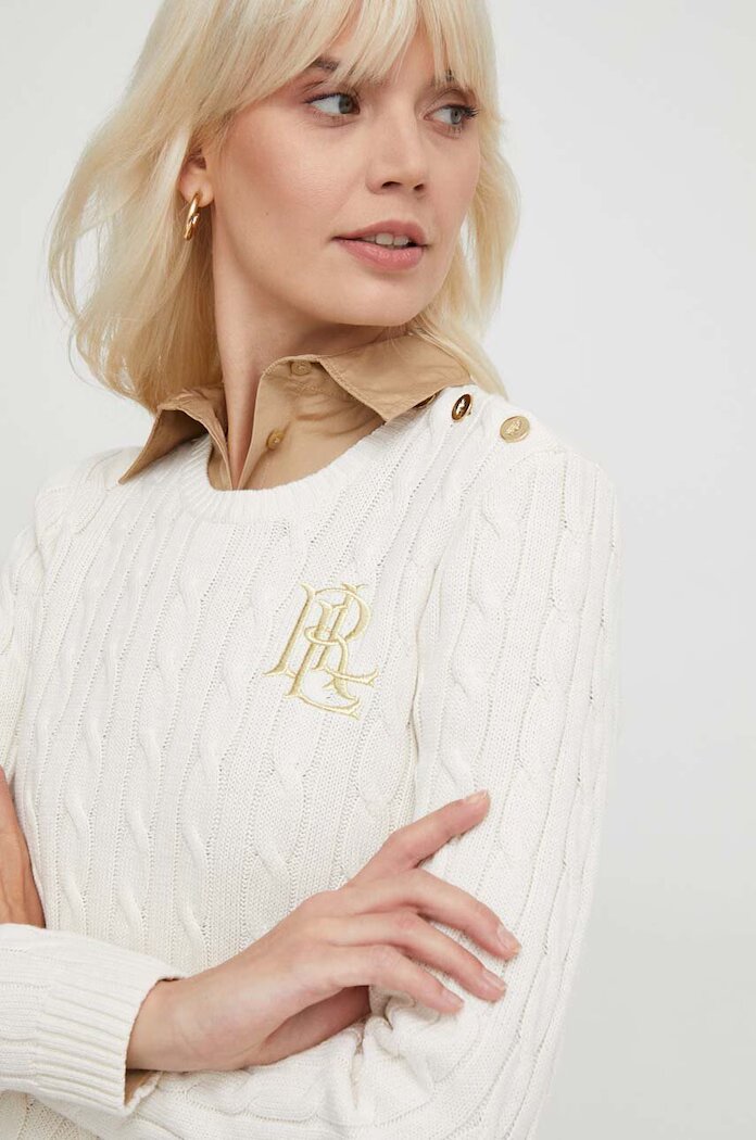 Lauren Ralph Lauren Памучен пуловер Lauren Ralph в бежово 200932223