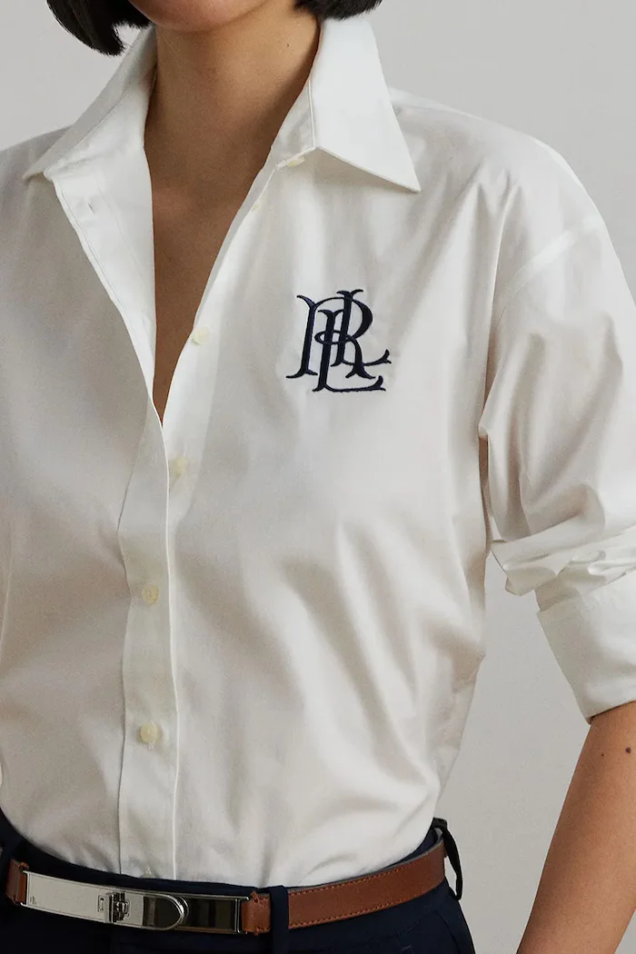 Lauren Ralph Lauren Памучна риза дамска в бяло със свободна кройка с класическа яка 200932538