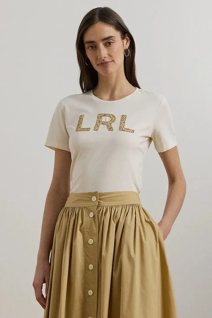 Lauren Ralph Lauren Памучна тениска дамска в бежово 200963950