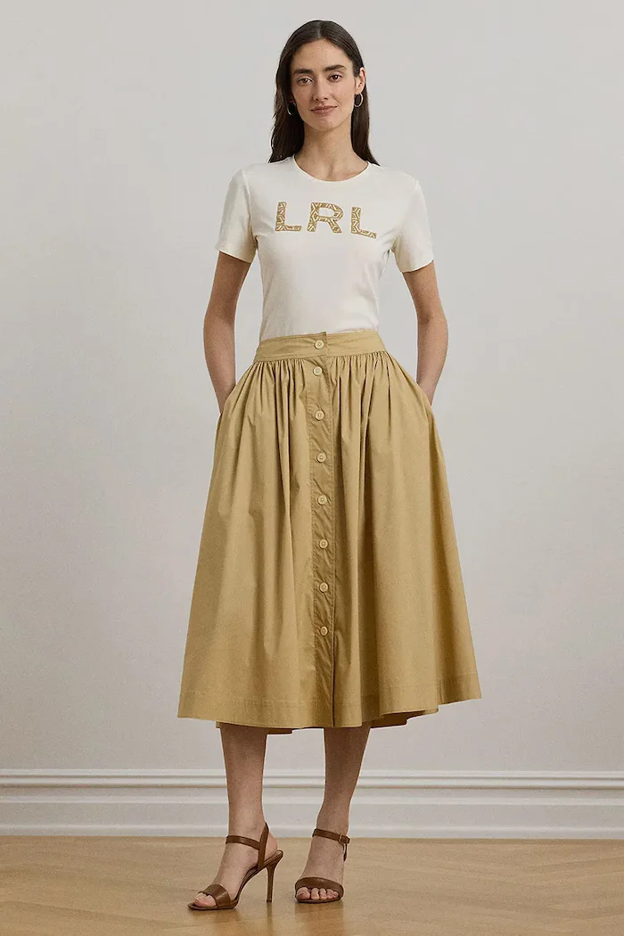 Lauren Ralph Lauren Памучна тениска дамска в бежово 200963950