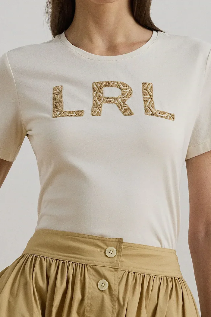 Lauren Ralph Lauren Памучна тениска дамска в бежово 200963950