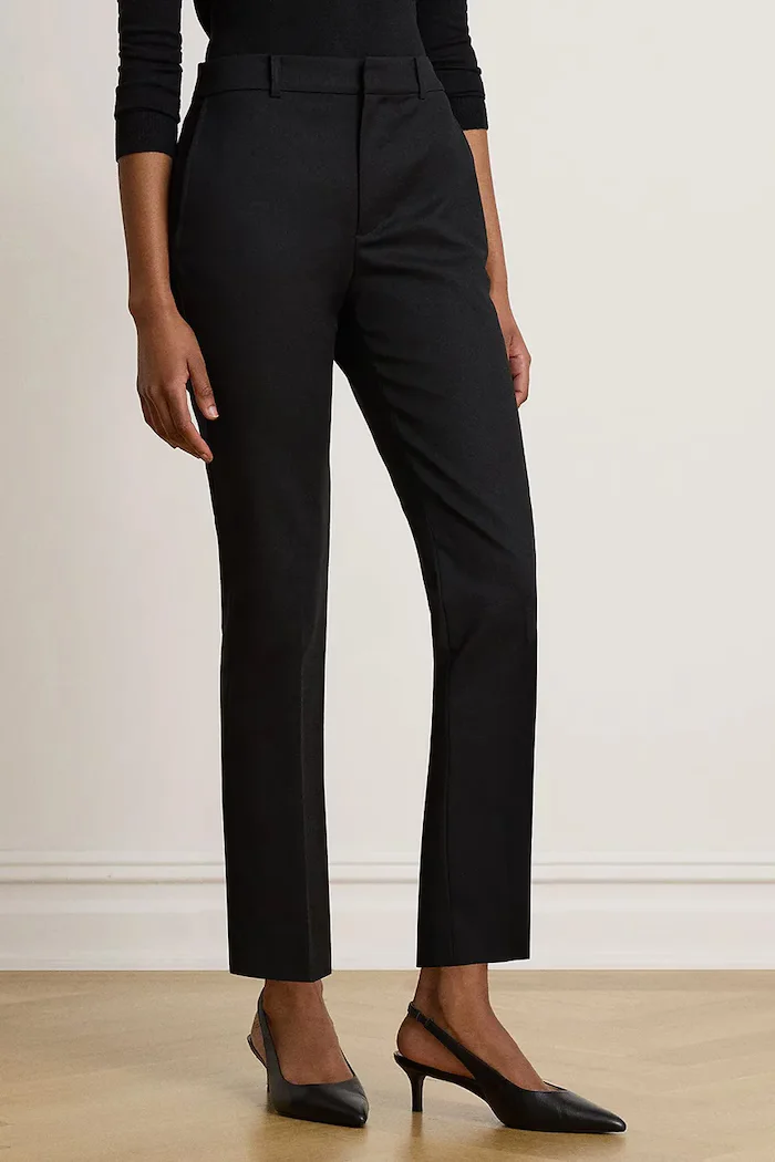 Lauren Ralph Lauren панталон slim fit дамски от памук с еластан черен с висока талия 200P14610